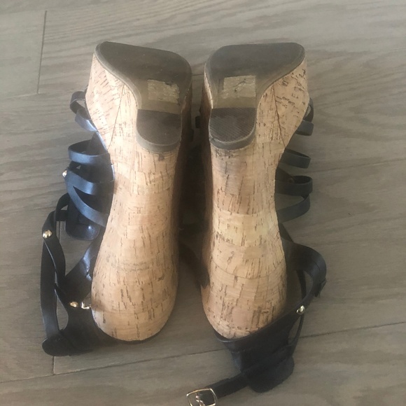 Black Gladiator Cork Wedge Sandal - Picture 5 of 6